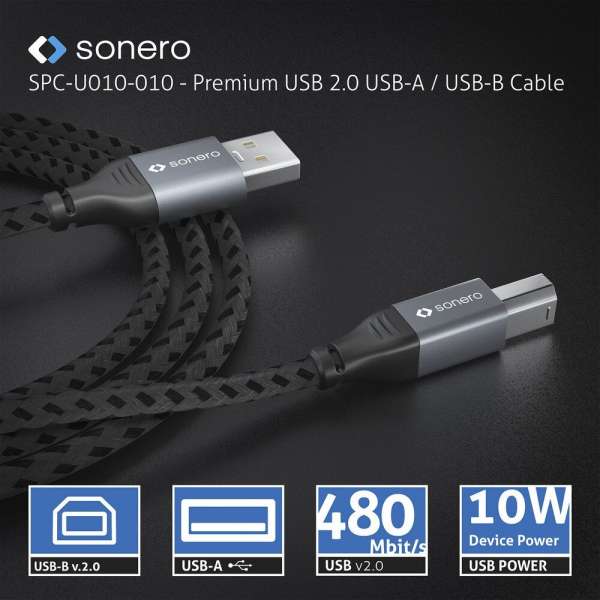 sonero USB 2.0 Kabel - A/B - Aluminium - space grey/schwarz - 1,00m