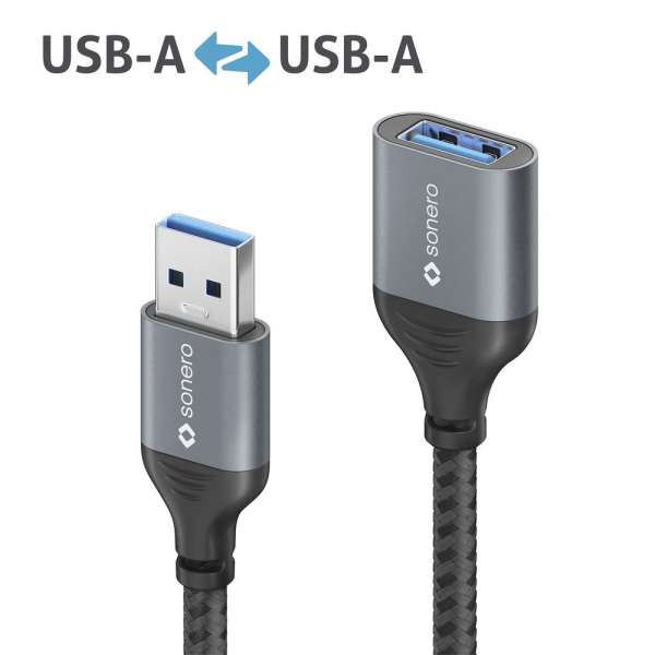 sonero USB 3.0 Kabel - A/A Verlängerung - Aluminium - space grey/schwarz - 2,00m