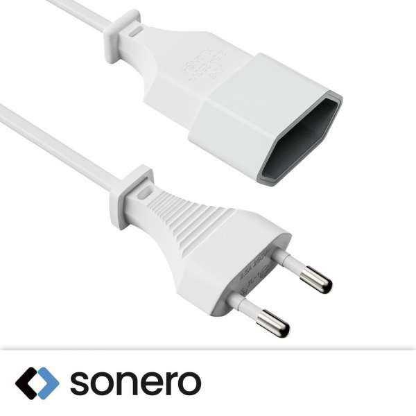 Netzkabel Verlängerung - Euro Stecker gerade auf Euro Buchse gerade. Weiß. 5,00m