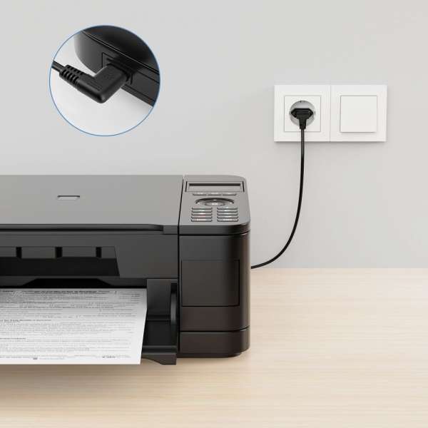 Netzkabel - Euro Stecker 90° auf IEC Buchse (C7) 90° - 5.00m - schwarz