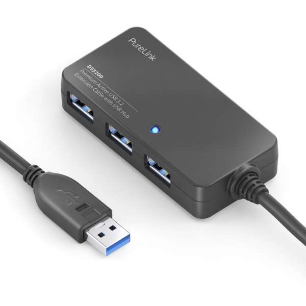 USB 3.2 Gen. 1x1 Aktiv Verlängerung mit Hub - schwarz - 5,00m