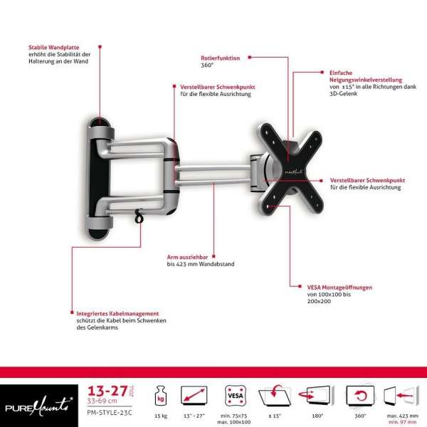 PureMounts® Monitor Halterung - Style 13-27"