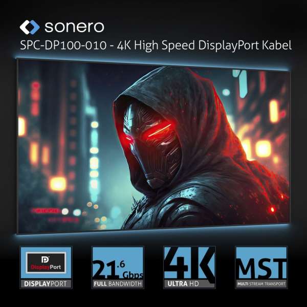 DisplayPort auf DisplayPort Kabel - 4K60 - grau/schwarz - 1,00m