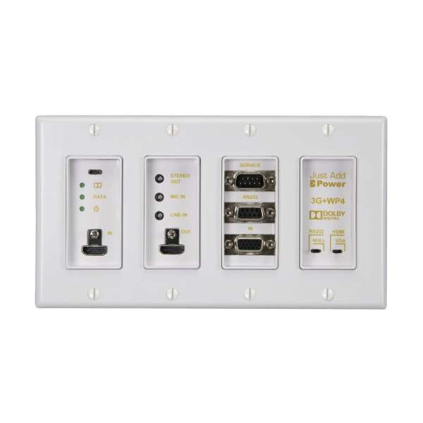 JustAddPower - Ultra Series 4-Gang 4K Wallplate Encoder ( Transmitter) mit Dolby DSP und HDMI-Ausgang - Weiß