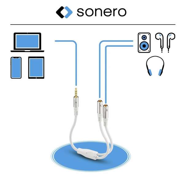 sonero 3,5mm auf 2x 3,5mm Audio Kopfhörer Adapter Kabel, weiß, 0,25m