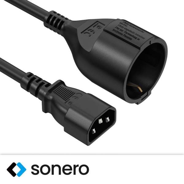 Netzkabel - Schutzkontakt Buchse gerade auf IEC Stecker (C14) gerade. Schwarz. 3,00m