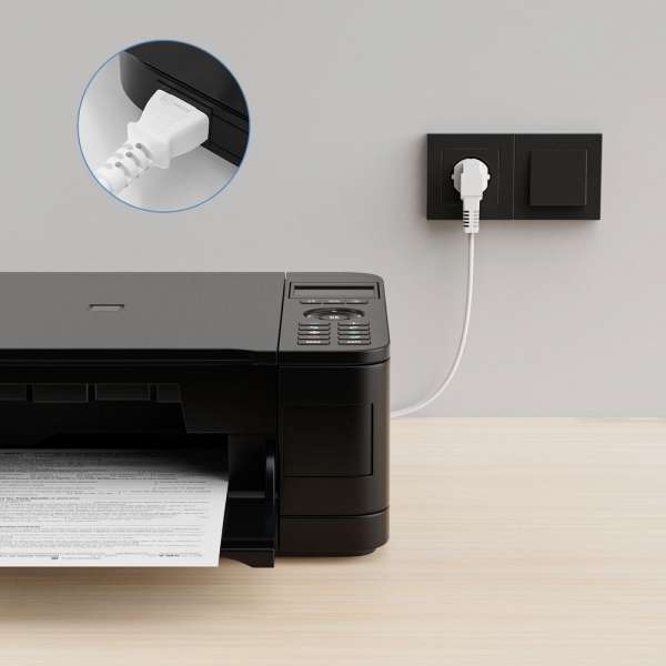 Netzkabel - Schutzkontakt Stecker 90° auf IEC Buchse (C13) gerade. Weiß. 20,0m