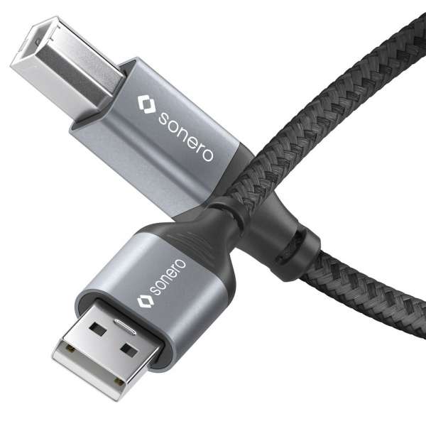 sonero USB 2.0 Kabel - A/B - Aluminium - space grey/schwarz - 0,50m