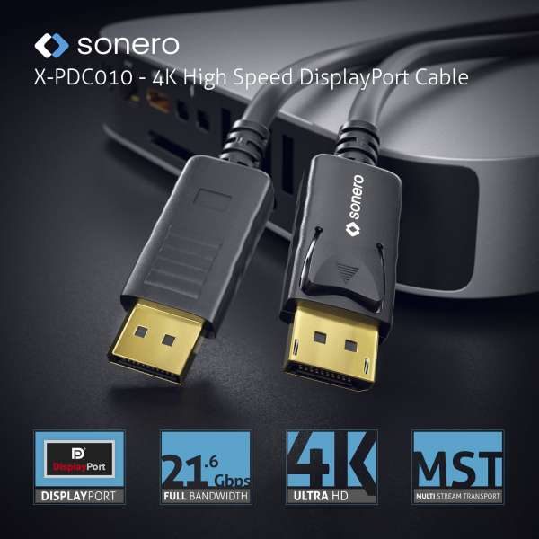 Sonero DisplayPort 1.2v Kabel, 4K60, 30AWG, schwarz, 3,00m