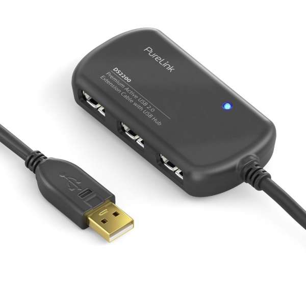 USB 2.0 Aktiv Verlängerung mit Hub - schwarz - 6,00m