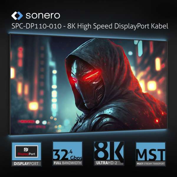 DisplayPort auf DisplayPort Kabel - 8K60 - grau/blau - 2,00m