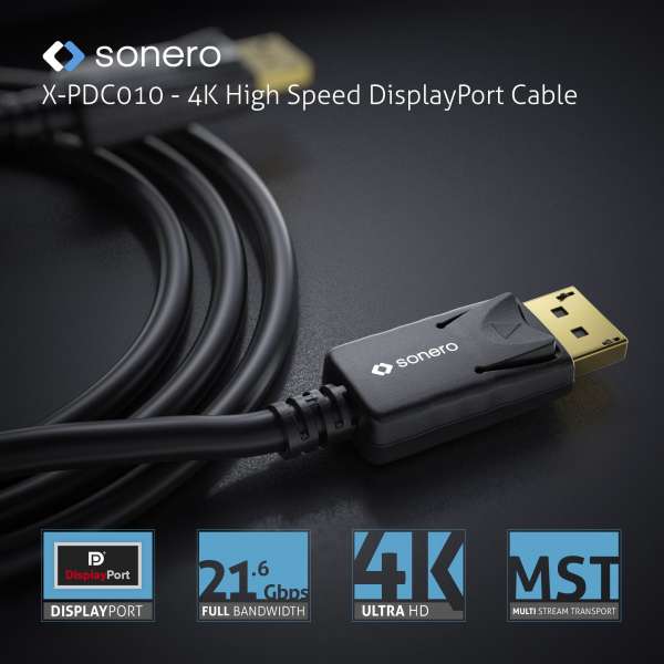 Sonero DisplayPort 1.2v Kabel, 4K60, 30AWG, schwarz, 2,00m
