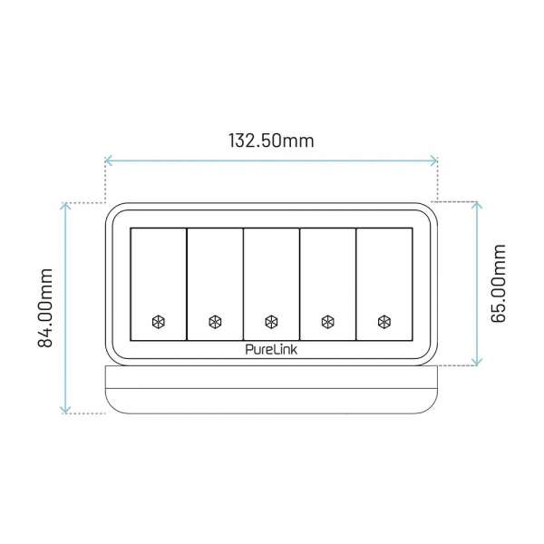 mediahub2 - 5 -Slot, freistehend, On-Table Design - schwarzes Gehäuse und mattschwarze Module. 65W PD-Modul + 3 Leerplätze. Buchse - Keine AC-Buchse. Stecker - Wieland GST18