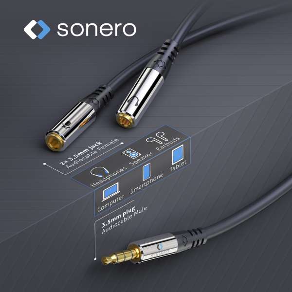 sonero 3,5mm (4pin) auf 2x 3,5mm Kopfhörer Adapter Kabel 0,25m