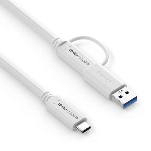 USB-C auf USB-C Kabel mit USB-A Aufsatz - 3.2 Gen 2x1, 5A, 10G, DP Alt Mode - iSerie - weiß - 1,00m