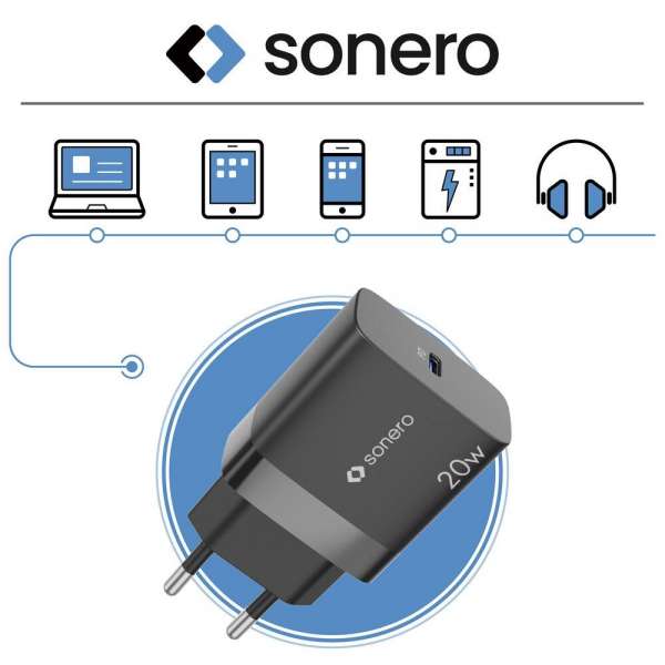 sonero USB-C Ladegerät - 1 Port - 20W PD - schwarz