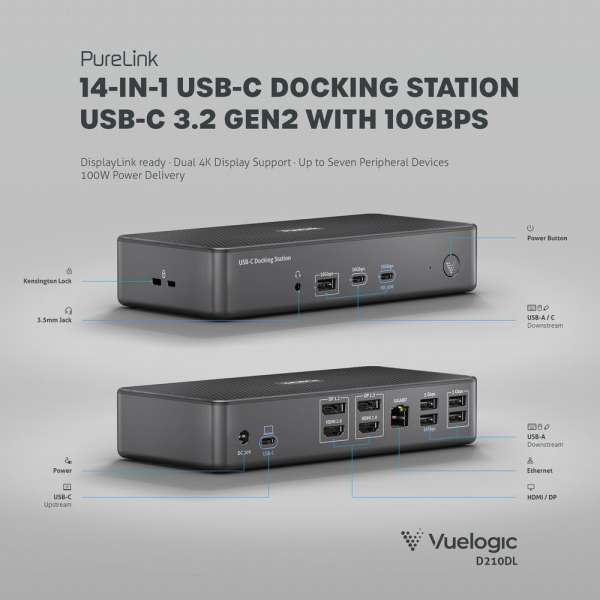 Vuelogic - USB-C Docking Station - Dual Screen DisplayLink ready - 4K Unterstützung