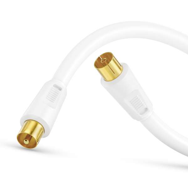 Sonero Antennenkabel IEC Stecker /IEC Buchse mit Ferrite 7,50m, weiß