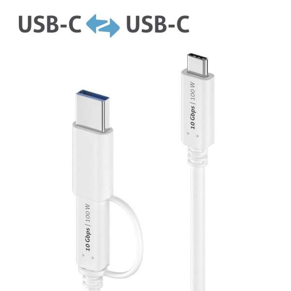 USB-C auf USB-C Kabel mit USB-A Aufsatz - 3.2 Gen 2x1, 5A, 10G, DP Alt Mode - iSerie - weiß - 1,00m