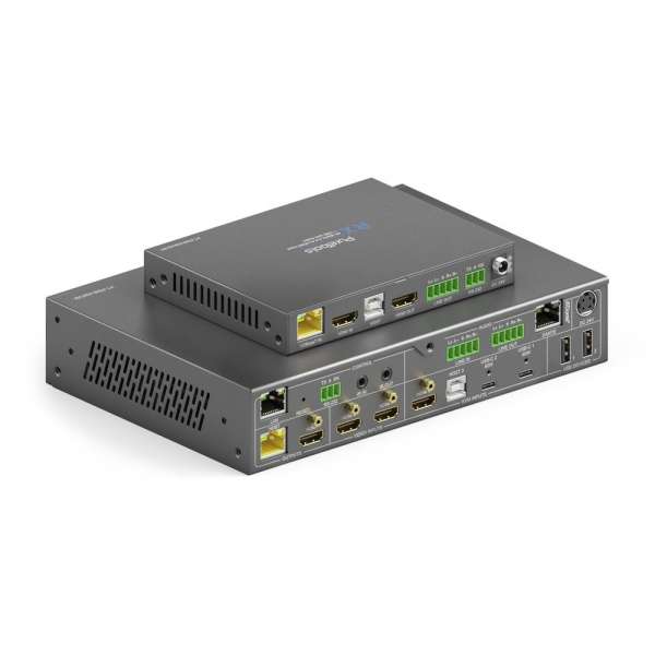 PureTools - 18Gbps USB-C KVM-Switcher mit Dante und Multiview, 4K (60Hz 4:4:4) über USBC / HDMI+USB, inkl. Multiview und Dante