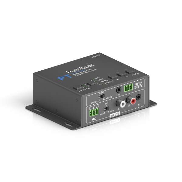 PureTools - Audio Verstärker 2x20W (Klasse D), 2 Leitungseingänge & 1 MIC Eingang