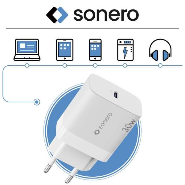 sonero USB-C GaN Ladegerät - 1 Port - 30W PD - weiß
