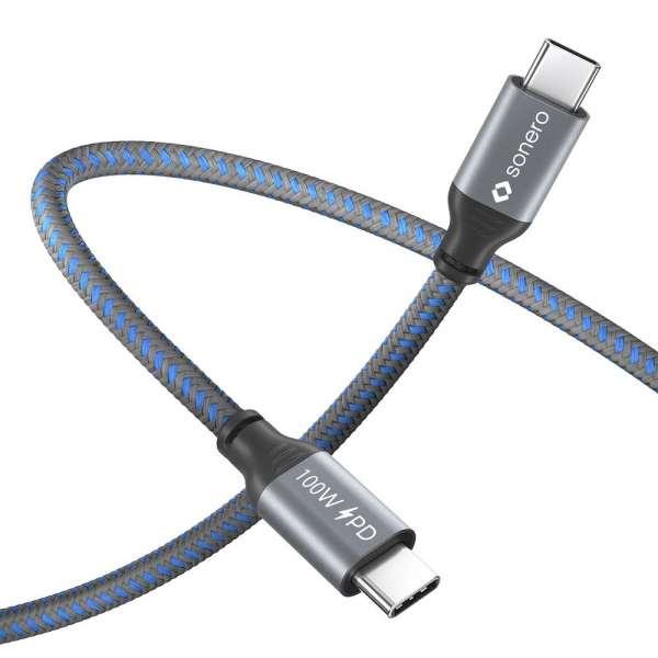USB-C auf USB-C Ladekabel - USB 2.0, 100W PD - grau/blau - 1,50m