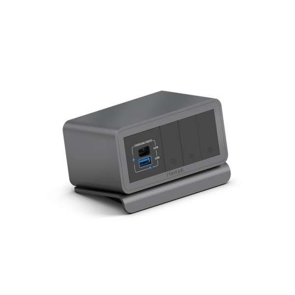 mediahub2 - 5 -Slot, freistehend, On-Table Design - space-grey Gehäuse und mattschwarze Module. 65W PD-Modul + 3 Leerplätze. Buchse - Keine AC-Buchse. Stecker - Wieland GST18