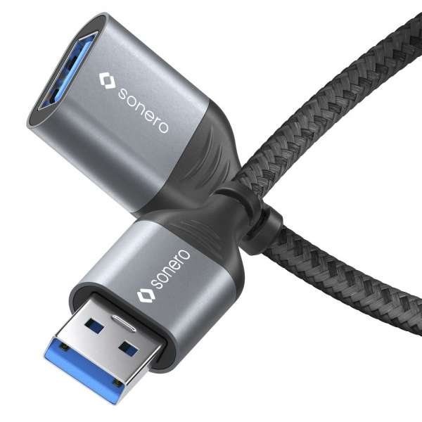 sonero USB 3.0 Kabel - A/A Verlängerung - Aluminium - space grey/schwarz - 0,50m
