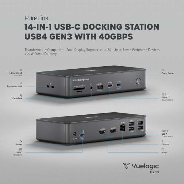 Vuelogic - USB4 Docking Station - Dual Screen USB4 Gen3 MST - 8K Unterstützung