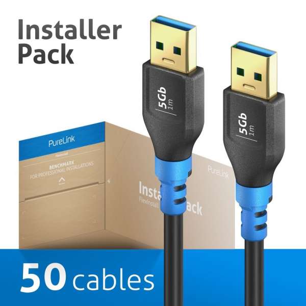FlexInstall USB-A auf USB-A Kabel USB 3.2 Gen1x1 5Gbps 1.00m - Installer Pack 50 stk.
