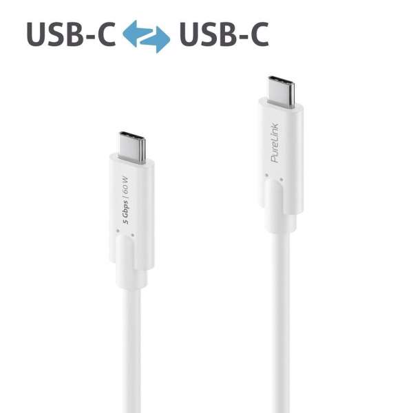 USB-C auf USB-C Kabel - 3.1 Gen 1, 3A/5V/60W, 5G, DP Alt Mode - iSerie - weiß - 2,00m