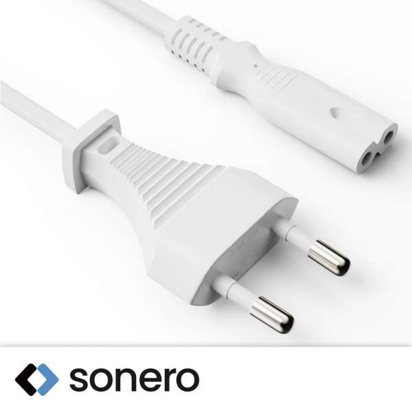 Netzkabel - Euro Stecker gerade auf IEC Buchse (C7) gerade. Weiß. 1,50m