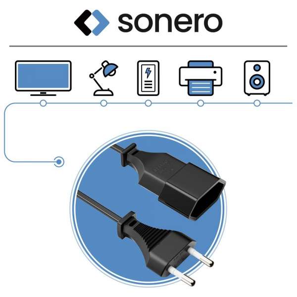 Netzkabel Verlängerung - Euro Stecker gerade auf Euro Buchse gerade. Schwarz. 3,00m
