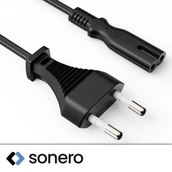 Netzkabel - Euro Stecker gerade auf IEC Buchse (C7) gerade. Schwarz. 2,00m