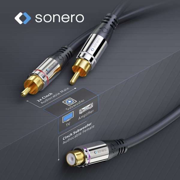 sonero 2x Cinch auf Cinch Subwoofer Adapter Kabel 0,25m