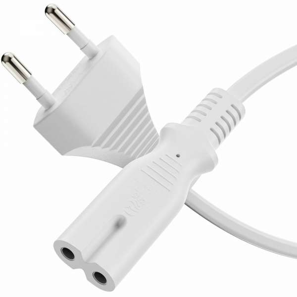 Netzkabel - Euro Stecker gerade auf IEC Buchse (C7) gerade. Weiß. 5,00m