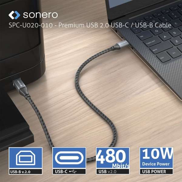 sonero USB 2.0 Kabel - C/B - Aluminium - space grey/schwarz - 0,50m
