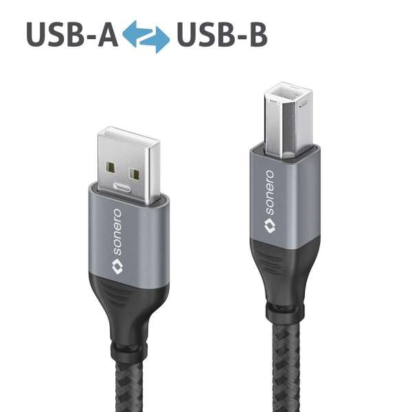 sonero USB 2.0 Kabel - A/B - Aluminium - space grey/schwarz - 1,50m