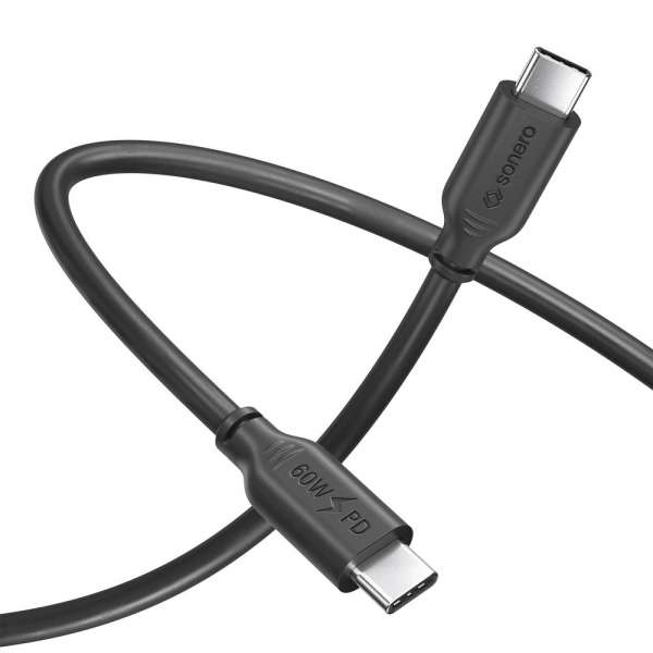USB-C auf USB-C Ladekabel - USB 2.0, 60W PD - schwarz - 1,50m