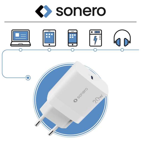 sonero USB-C Ladegerät - 1 Port - 20W PD - weiß