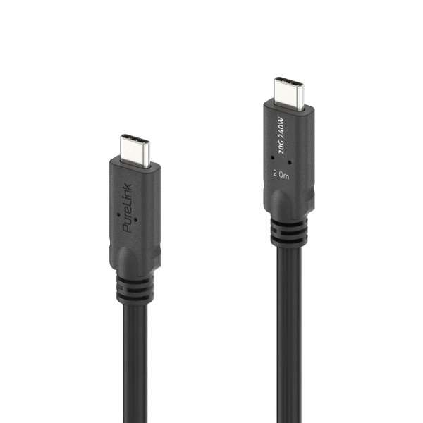 USB-C auf USB-C Kabel mit E-marker USB4 Gen2x2 20Gbps, 240W - PureInstall 2.00m