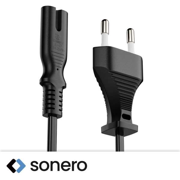 Netzkabel - Euro Stecker gerade auf IEC Buchse (C7) gerade. Schwarz. 5,00m