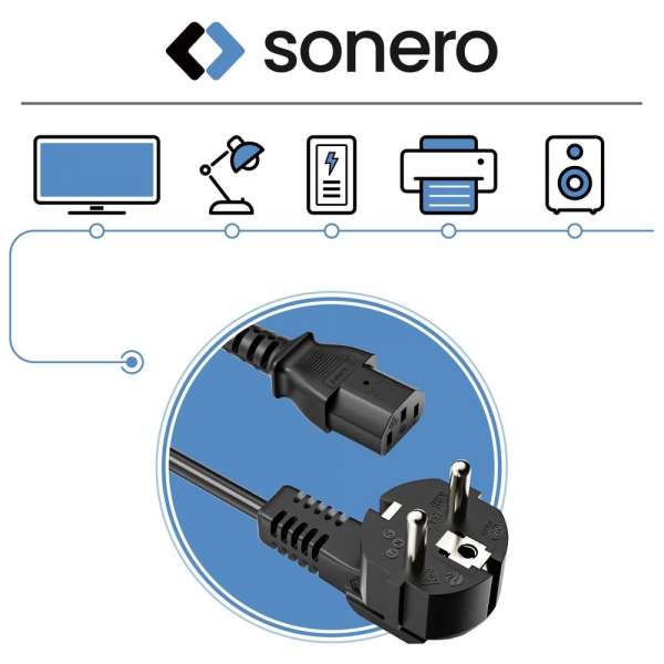 Netzkabel - Schutzkontakt Stecker 90° auf IEC Buchse (C13) gerade. Schwarz. 1,00m