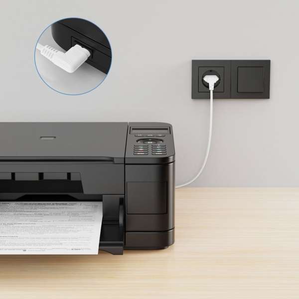 Netzkabel - Euro Stecker 90° auf IEC Buchse (C7) 90° - 1.00m - weiß