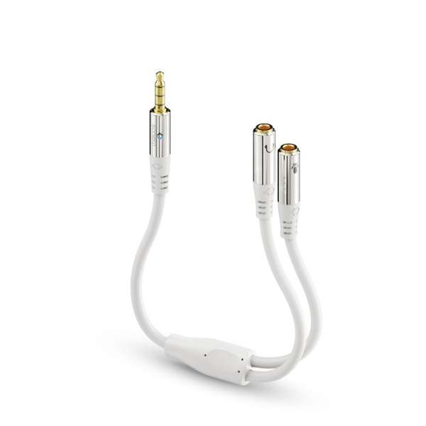 sonero 3,5mm auf 2x 3,5mm Audio Kopfhörer Adapter Kabel, weiß, 0,25m