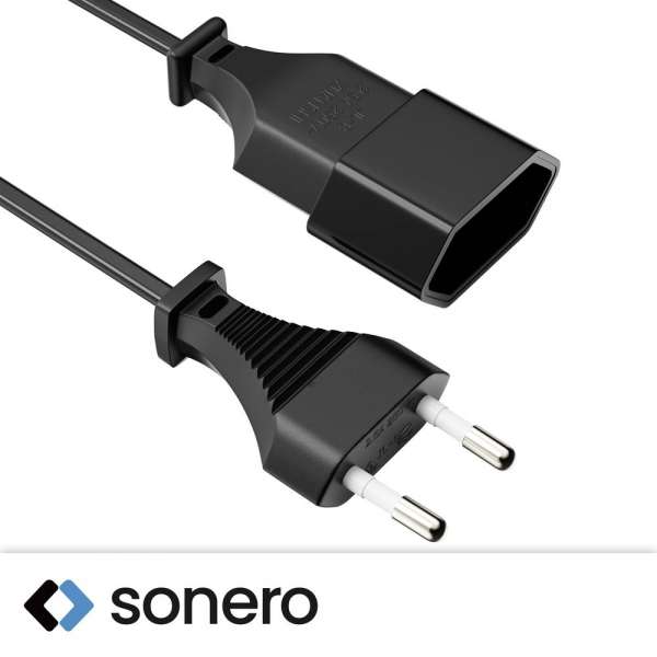 Netzkabel Verlängerung - Euro Stecker gerade auf Euro Buchse gerade. Schwarz. 5,00m