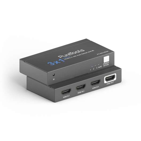 PureTools - 3x1 HDMI2.0 Switch 4K (60Hz 4:4:4), HDR-Umschaltung, IR-Fernbedienung, CEC-Pass-Through