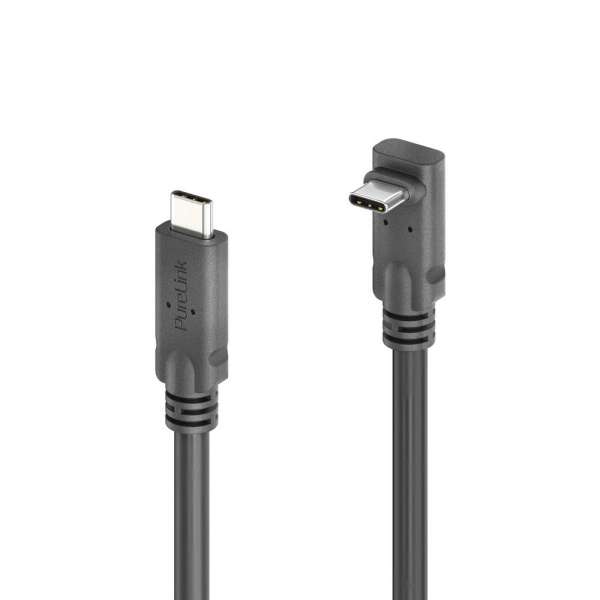 USB-C auf 90° USB-C Kabel (oben/unten) mit E-marker USB 3.2 Gen1x2 10Gbps, 100W - PureInstall 5.00m