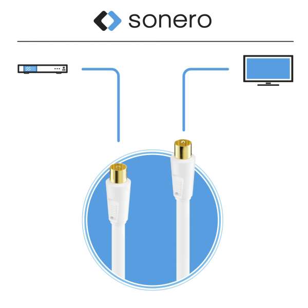 Sonero Antennenkabel IEC Stecker /IEC Buchse mit Ferrite 7,50m, weiß